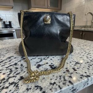 Ruth Saltz Chic Black Leather Shoulder Bag with Gold Chain Vintage